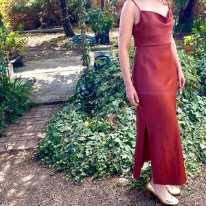 Gorgeous BHLDN satin Cali bridesmaid dress in Cinnamon.